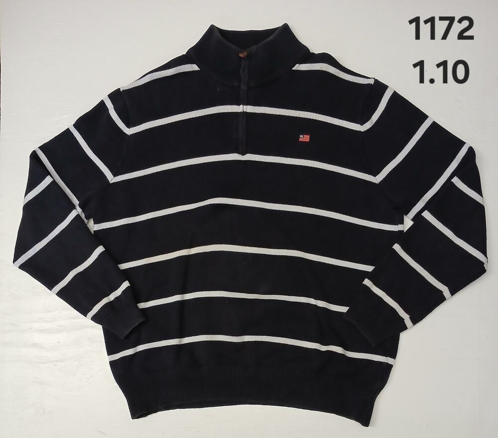 Polo (XL) Vintage Navy Blue Striped Knit Pullover Sweater